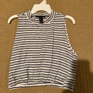 Cropped Blue and White Striped Tank Top